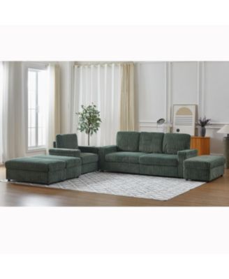 Streamdale Corduroy 3-Seater Sofa with Cup Holders for Living Room