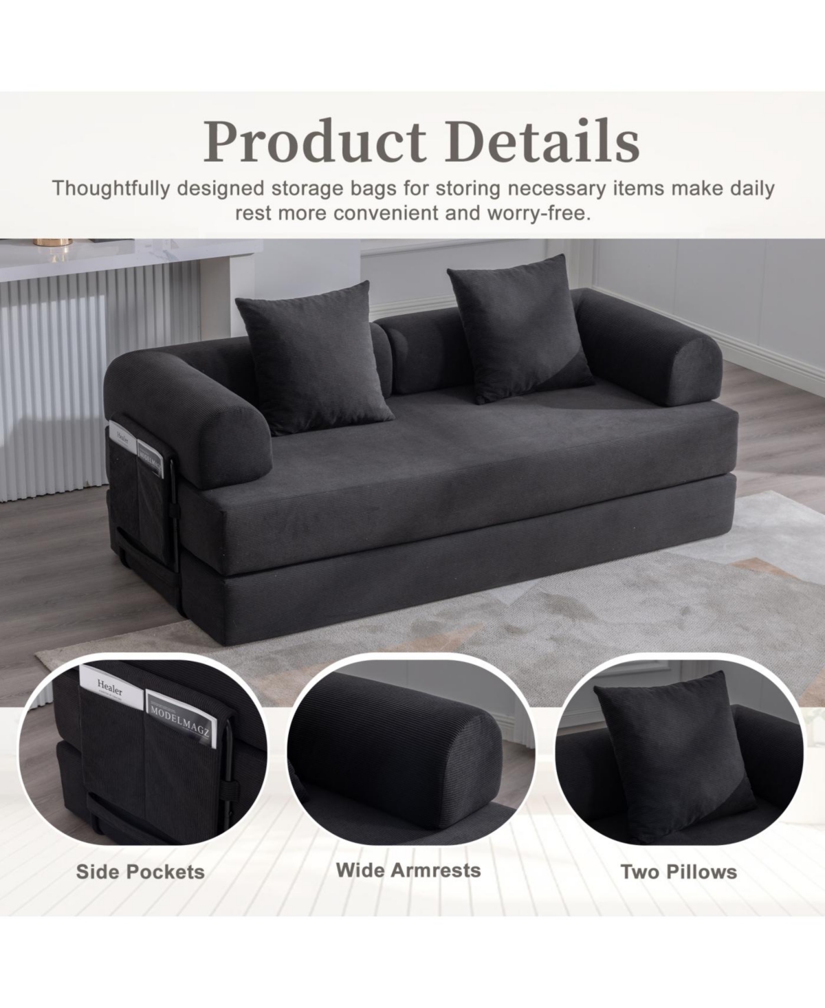Streamdale Furniture Streamdale Foldable & Compressible Sofa with Metal Frame for Small Spaces