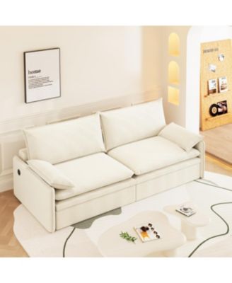 Streamdale 4-Seat Chenille Convertible Sleeper Sofa with Storage, USB & 2-in-1 Pillow - Beige/White
