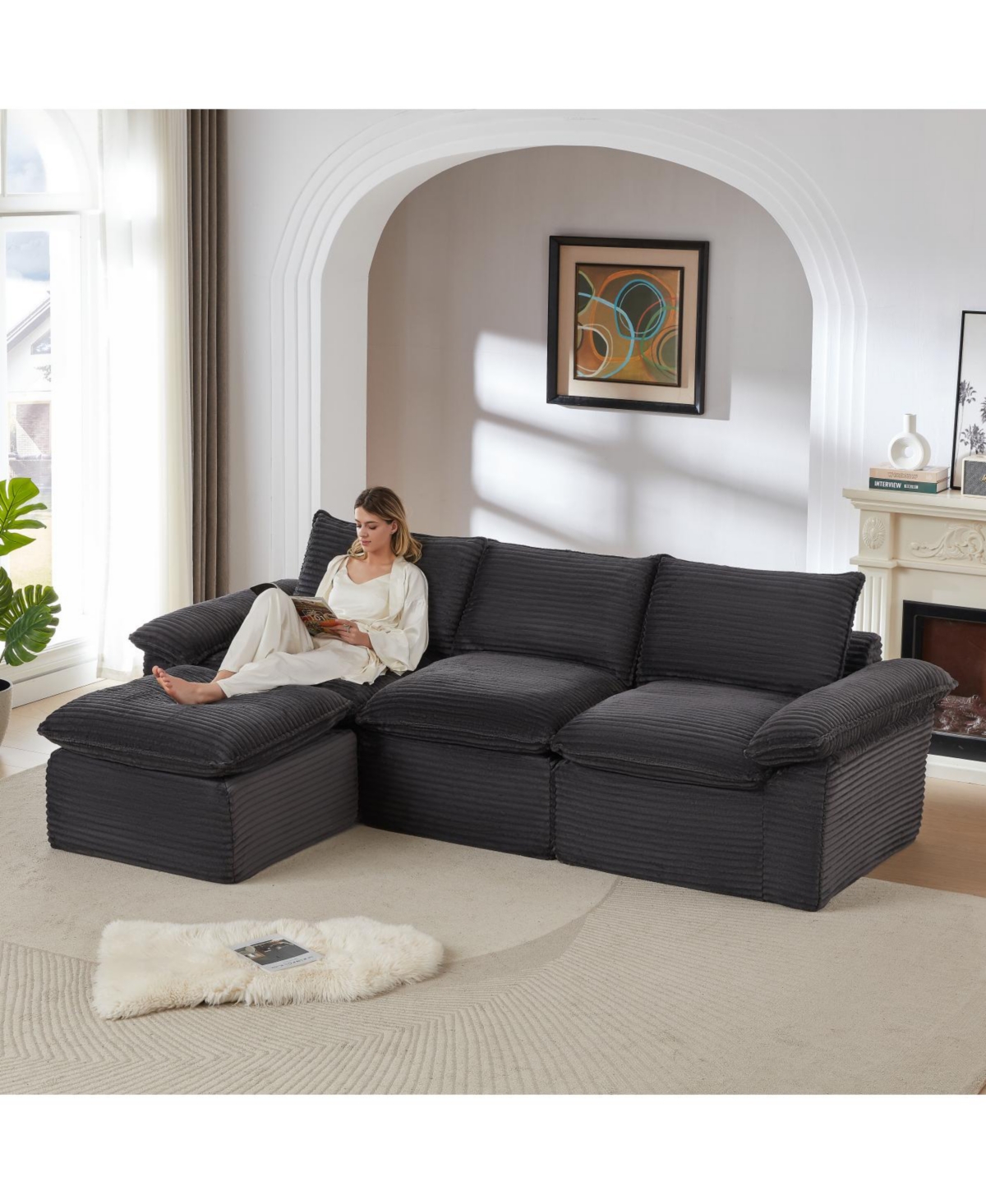 Streamdale Furniture Modern corduroy cloud sofa, freely combinable, comfortable for homes, apartments, offices