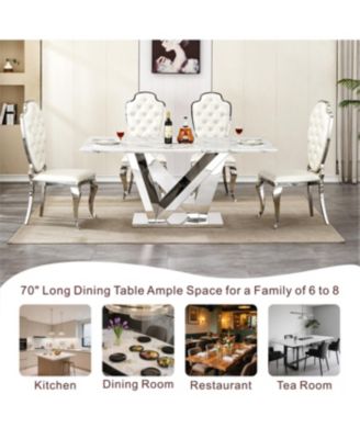 Streamdale Marble Dining Table for 6, 70" Rectangle Faux Marble Kitchen Table with Stainless Steel Base
