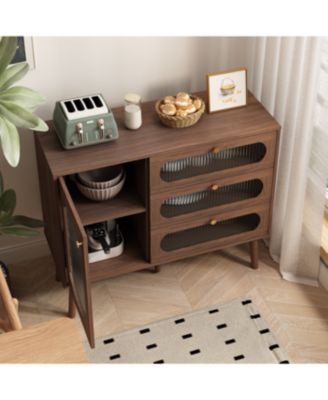 Streamdale Accent Cabinet with 3 Drawers, Wooden Storage Cabinet with Shelves, Natural