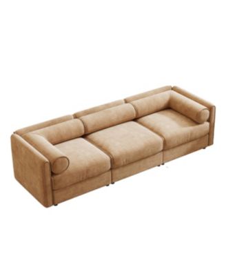 Elegant Camel Chenille 3-Seater Sofa with Hidden Storage Compartment