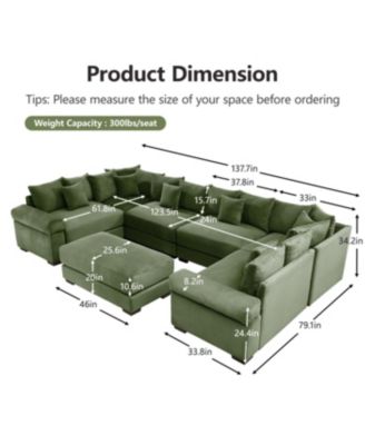 Streamdale Oversized Cloud Modular Sectional Couch with Ottoman, Green