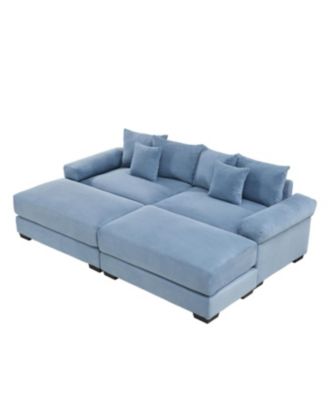 82.6" Oversized Cloud Modular Sectional Couch, Soft Corduroy, Ottoman, Blue