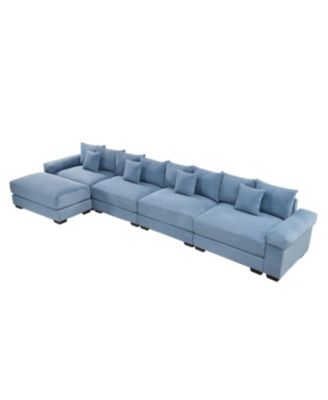 Streamdale Oversized Cloud Modular L-Shape Sectional Couch, Soft Corduroy, Blue