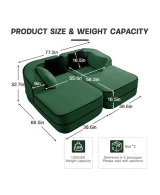 Streamdale Green Teddy Fabric Boneless Sofa with Double Chaises