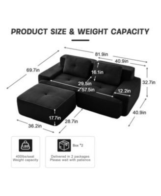 Streamdale Modern L-Shaped Corduroy Sectional Sofa with Ottoman, Black
