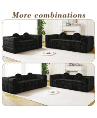 Modern Boneless Couch with Two Circular Throw Pillows, Checkered Design