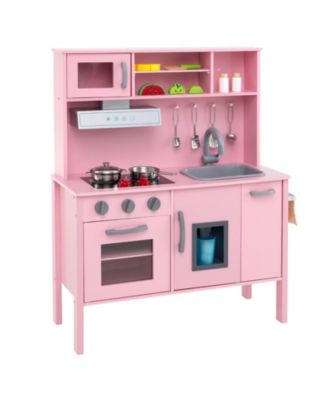 Wooden Pretend Play Kitchen Set for Toddlers with Accessories - Pink