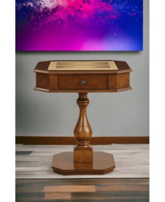 20" Cherry-Finish Reversible Game Table with 3-in-1 Chess, Checkers & Backgammon Tray and Storage Drawers