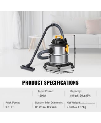 Powerful Suction Stainless Steel Wet Dry Vacuum Cleaner, 5.5-Gallon 6.5 Peak HP