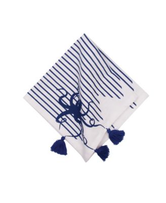 Indigo Octopus Stripes and Tassels Machine Washable Napkins Set of 6