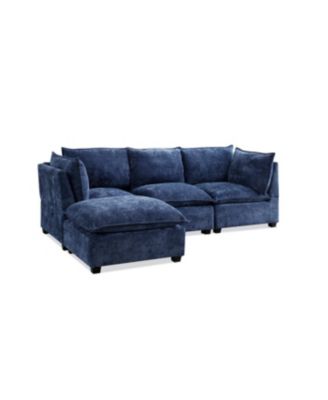 Modern Linen L-Shape Sectional Sofa with Convertible Ottoman - Blue