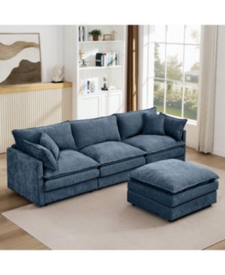 Modular Sectional Sofa, 102 Inch L-Shaped Couch Set, 3-Seater Comfy Cloud Couch with Ottoman, Blue