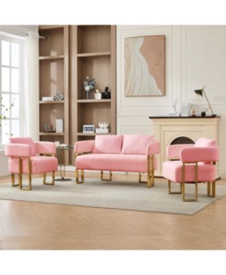 Streamdale Modern Teddy Fleece Chair with Gold Legs, Pink