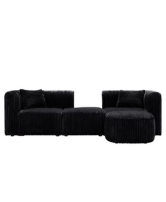 Luxury Modern Curved Corduroy Sectional Sofa, Minimalist Comfy Fluffy Couches, Black