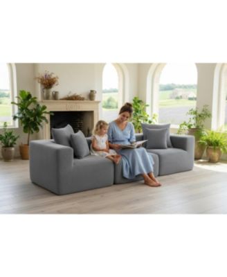 Modular 3-Seat Chenille Sectional Sofa, Deep-Seat, Low-Profile Modern Design, Grey