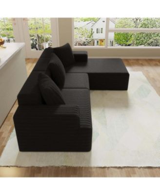 Comfy Corduroy Compression Sectional Couch with Chaise, Black Sofas
