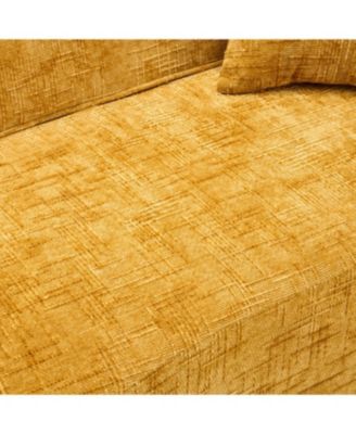 Streamdale Yellow curved two-person sofa with armrests and two pillows