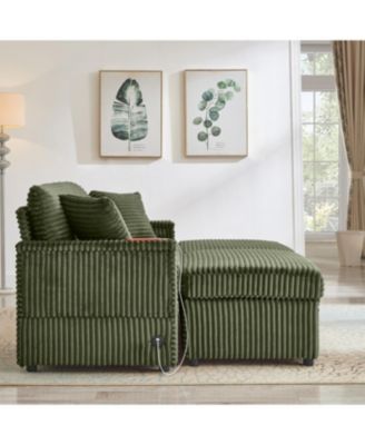 Streamdale Comfortable Fluffy Corduroy Lazy Sofa with Storage, Double Ottomans & Table Board