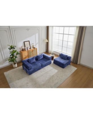 Compression Sofa, Convertible Floor Sofa Bed, Modular Sectional, No Assembly, Chenille, Dark Blue