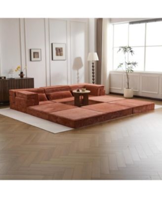 Orange Compression Sofa, Convertible Floor Sofa Bed, Modular Sectional