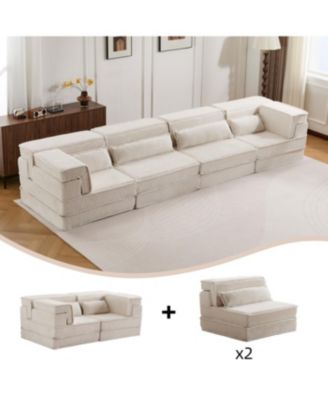 Compression Sofa, Convertible Floor Sofa Bed, White