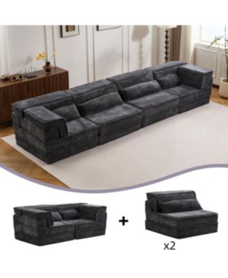 Compression Sofa, Convertible Floor Sofa Bed, Modular Sectional Sofa, Dark Grey