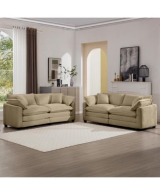 Streamdale Modern Fabric Living Room Sofa Two Piece Set, Two 2-Seater Sofas with 8 Cushion Upholstery Large Deep Seat Recliner, Tan Corduroy Fabric