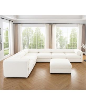 Large Modular Chenille Sectional Sofa with Storage, White
