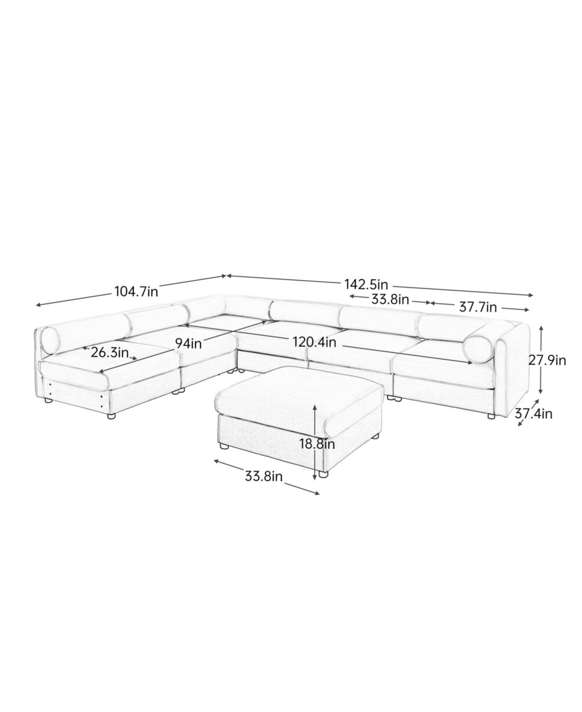 Streamdale Furniture Modern 6-Piece Modular Sectional Sofa with Storage - Soft Blue Chenille