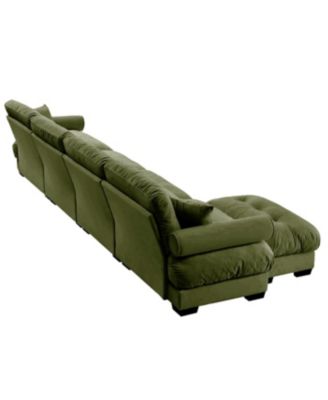  L-Shaped Cloud Sofa, Convertible 4-Seater Modular Couch, Olive Green