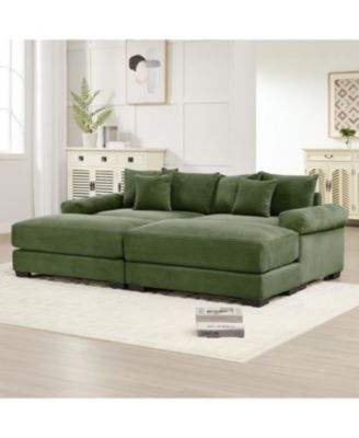 Streamdale 92" Oversized Cloud Modular Sectional Couch, Soft Corduroy, Chaise, 6 Pillows, Green