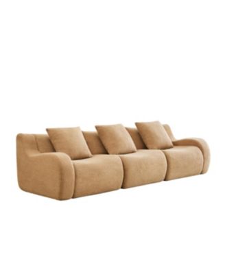 Boneless Sofa, 3 Seat Teddy Fabric, Anti-Slip, No Assembly, Camel