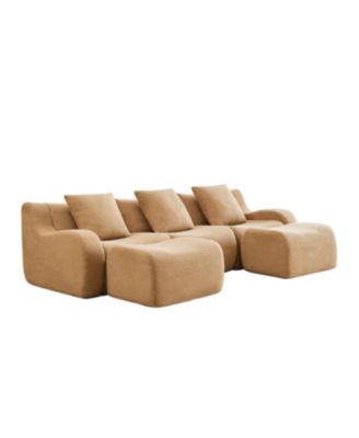 U-shaped Soft Teddy Fabric Boneless Sofa, Camel