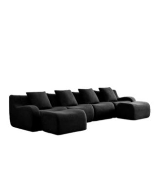 Streamdale U-Shaped Boneless Sofa, Teddy Fabric, No Assembly, Black