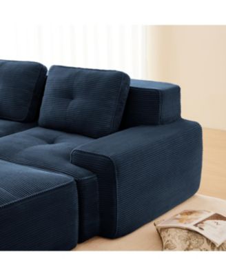 Modern L-Shaped Corduroy Sectional Sofa with Movable Ottoman, Blue