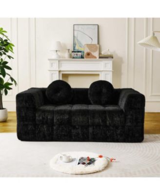 Streamdale Modern Boneless Couch with Two Circular Throw Pillows, Two-Seater Sofa