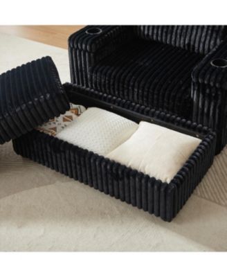 42.5" Corduroy Single Recliner with Pillow, Cup Holder, Storage Footrest