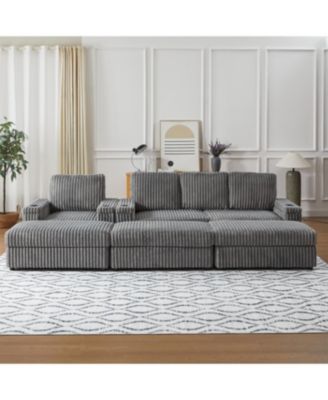 Streamdale Corduroy 3-Seater Sofa with Cup Holders for Living Room