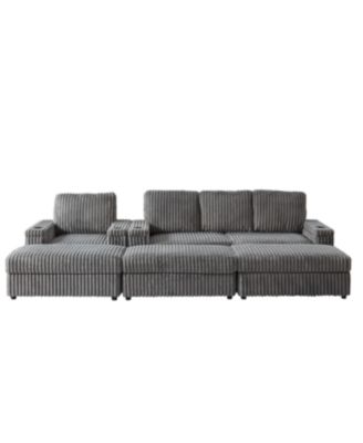 Streamdale Corduroy 3-Seater Sofa with Cup Holders for Living Room