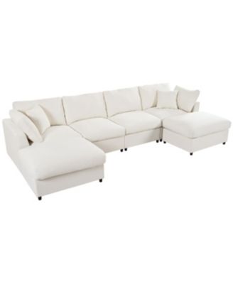 Large U-Shaped Sectional Sofa with 2 Ottomans, Chenille Fabric, Modular Design