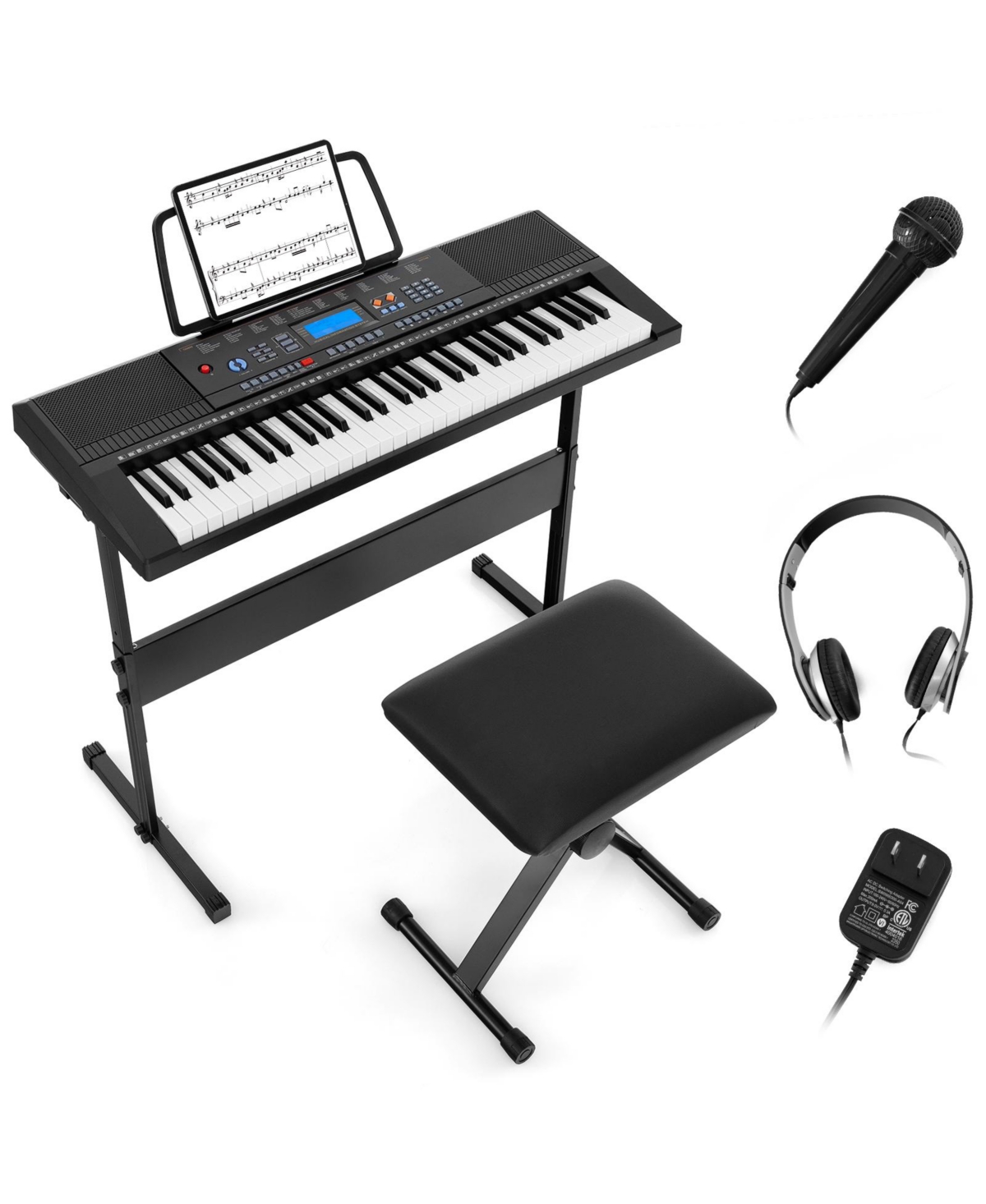 Hongge 61-Key Digital Piano Keyboard Set with Stand, Bench, and Headphones for Beginners