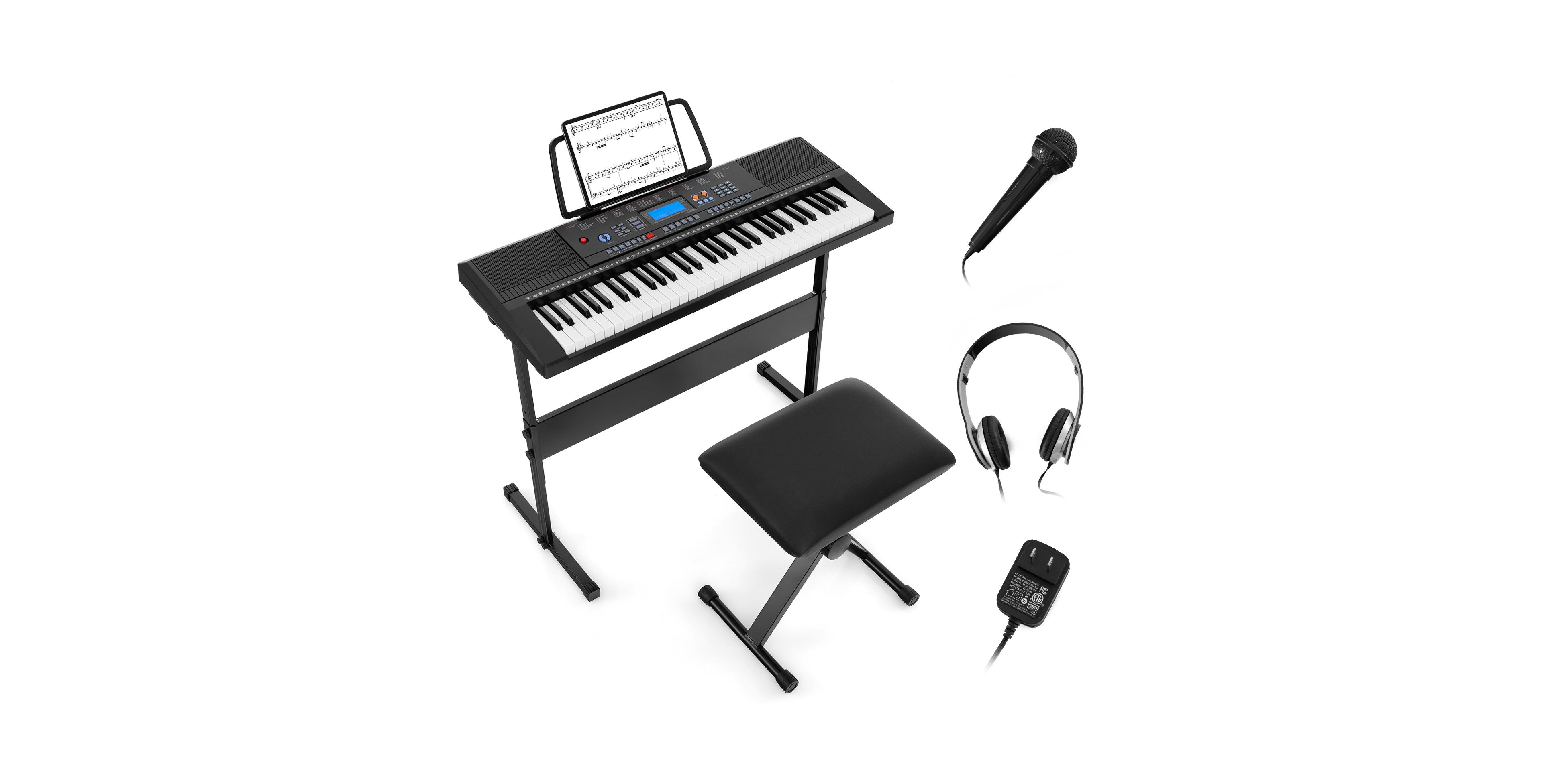 Hongge 61-Key Digital Piano Keyboard Set with Stand, Bench, and Headphones for Beginners