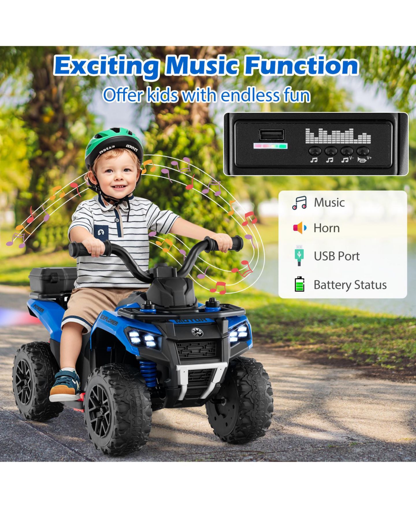 Детская игрушка HONGGE 6V Kids Ride-On ATV with Spray Function and Music, Ages 3+, цвет: Синий — фото 8