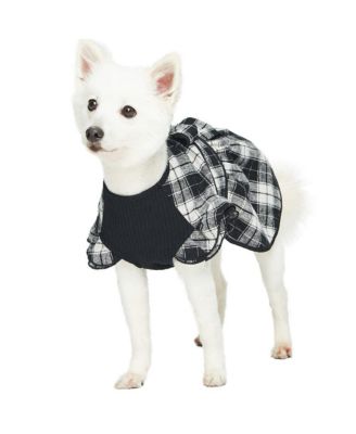 Dogs & Cats & Co. Soft Flannel Plaid Dog Dress with Velvet Bowties in Pink Size 14"