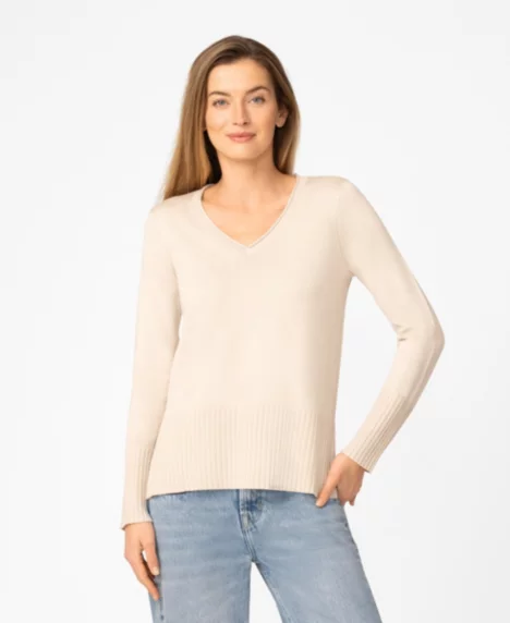 Petite V-Neck Knit Sweater - Pumice Stone