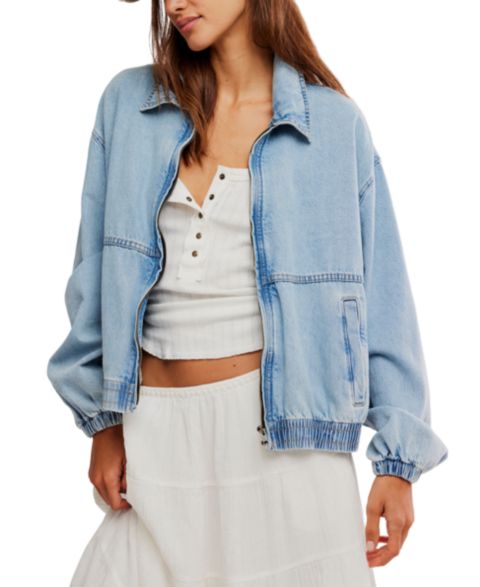 Женские куртки Free People Women's Birdie Front-Zip Collared Denim Jacket