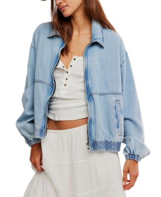 Free People Women's Birdie Front-Zip Collared Denim Jacket - Macy's